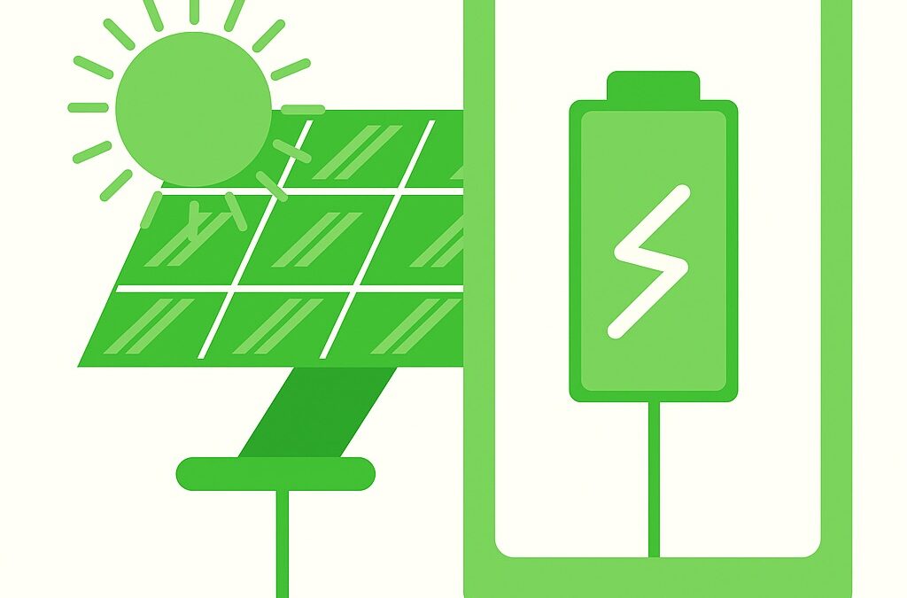 Illustratie van een zonnepaneel dat energie levert aan een batterij