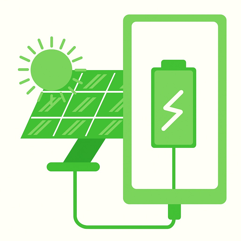 Illustratie van een zonnepaneel dat energie levert aan een batterij